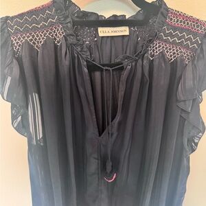 Ulla Johnson Black Blouse with Pink Embroidery
